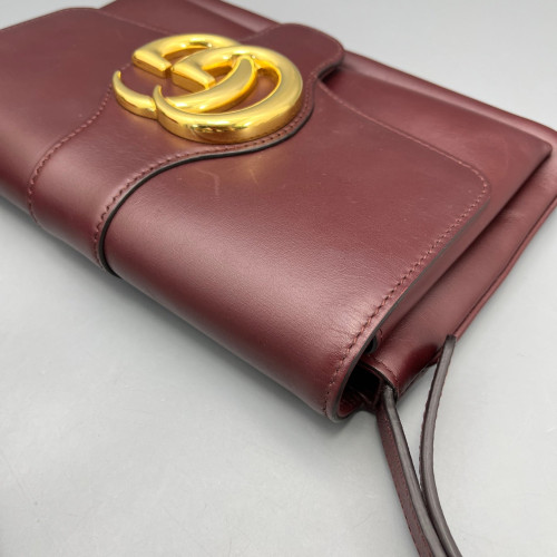 Gucci Small Arli Flap Shoulder Bag Calfskin Burgundy