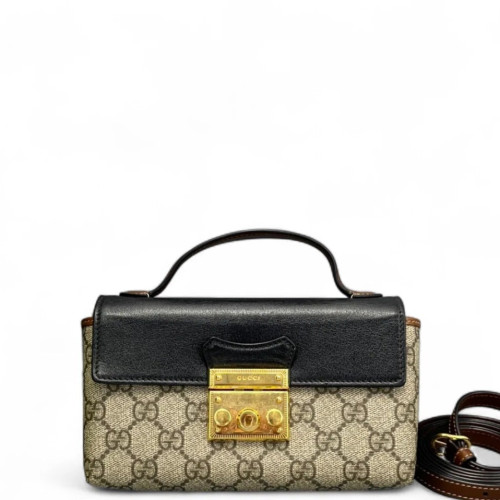 Gucci Mini Padlock Shoulder Bag GG Monogram Black Brown