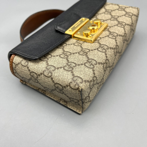 Gucci Mini Padlock Shoulder Bag GG Monogram Black Brown