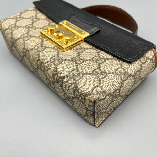 Gucci Mini Padlock Shoulder Bag GG Monogram Black Brown