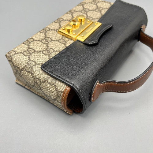 Gucci Mini Padlock Shoulder Bag GG Monogram Black Brown
