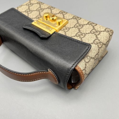 Gucci Mini Padlock Shoulder Bag GG Monogram Black Brown