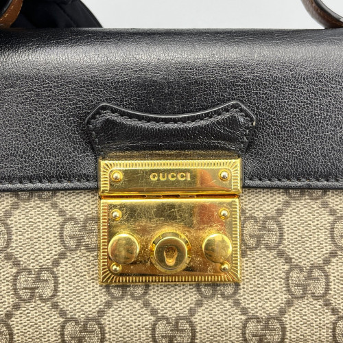 Gucci Mini Padlock Shoulder Bag GG Monogram Black Brown