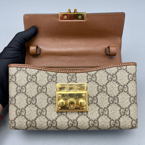 Gucci Mini Padlock Shoulder Bag GG Monogram Black Brown