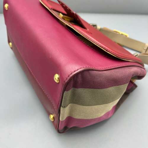 Fendi Messenger Canvas Calfskin Red Magenta Brown