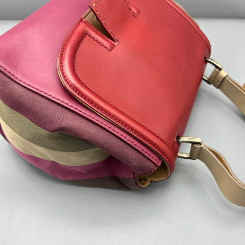 Fendi Messenger Canvas Calfskin Red Magenta Brown