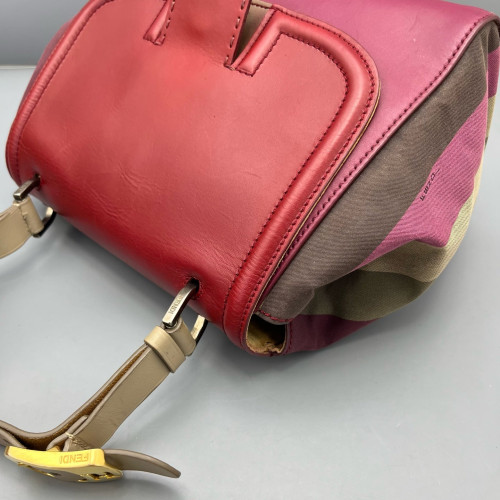 Fendi Messenger Canvas Calfskin Red Magenta Brown