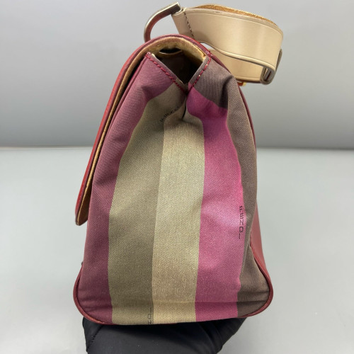 Fendi Messenger Canvas Calfskin Red Magenta Brown