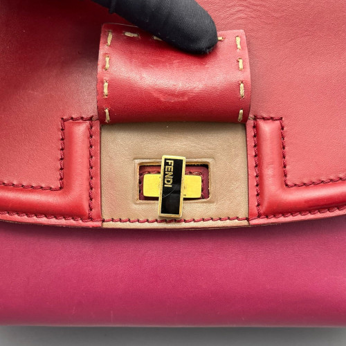 Fendi Messenger Canvas Calfskin Red Magenta Brown