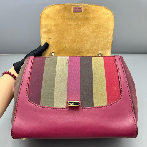 Fendi Messenger Canvas Calfskin Red Magenta Brown
