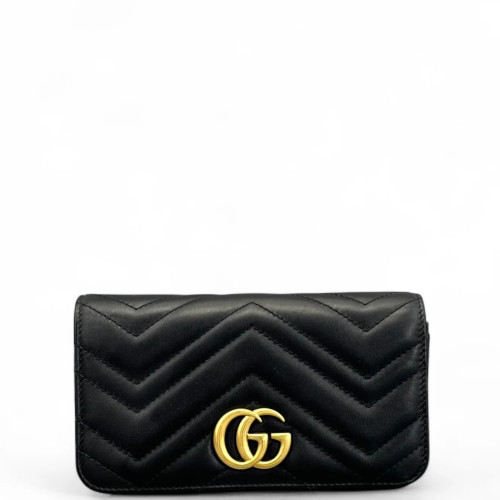 Gucci Chevron GG Marmont Chain Flap Mini Bag Calfskin Black