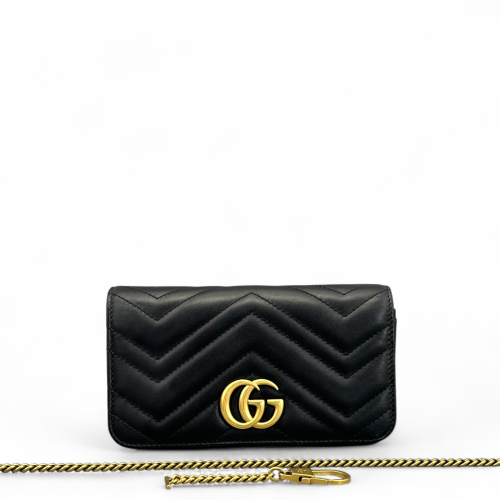 Gucci Chevron GG Marmont Chain Flap Mini Bag Calfskin Black