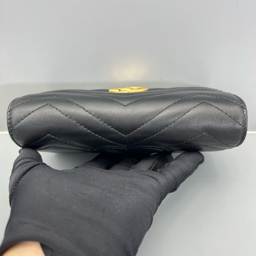 Gucci Chevron GG Marmont Chain Flap Mini Bag Calfskin Black