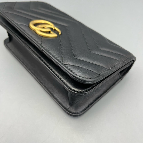 Gucci Chevron GG Marmont Chain Flap Mini Bag Calfskin Black