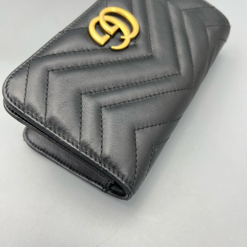Gucci Chevron GG Marmont Chain Flap Mini Bag Calfskin Black