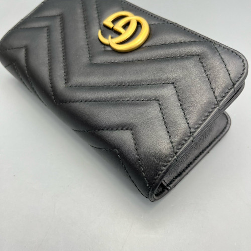 Gucci Chevron GG Marmont Chain Flap Mini Bag Calfskin Black