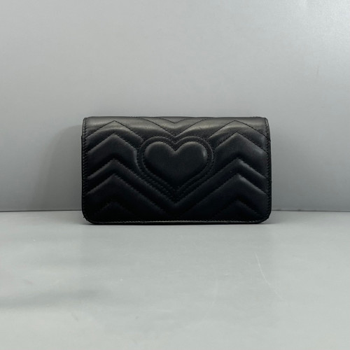 Gucci Chevron GG Marmont Chain Flap Mini Bag Calfskin Black