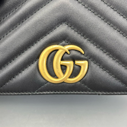 Gucci Chevron GG Marmont Chain Flap Mini Bag Calfskin Black