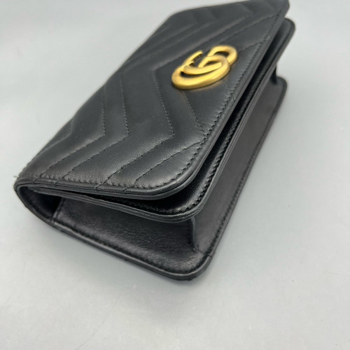 Gucci Chevron GG Marmont Chain Flap Mini Bag Calfskin Black