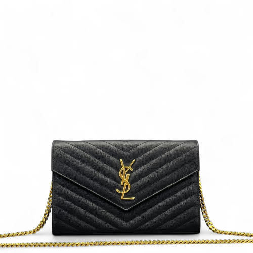 Yves Saint Laurent Small Envelope Chain Wallet Shiny Caviar Calfskin Black Yves Saint Laurent Small Envelope Chain Wallet Shiny Caviar Calfskin Black