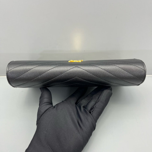 Yves Saint Laurent Small Envelope Chain Wallet Shiny Caviar Calfskin Black