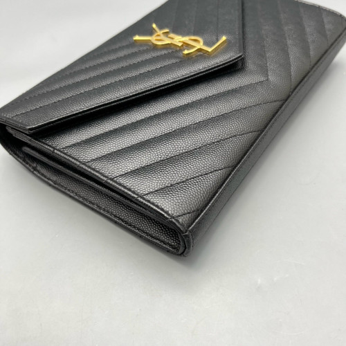 Yves Saint Laurent Small Envelope Chain Wallet Shiny Caviar Calfskin Black