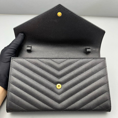 Yves Saint Laurent Small Envelope Chain Wallet Shiny Caviar Calfskin Black