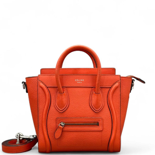 Celine Nano Luggage Grained Calfskin Red Orange