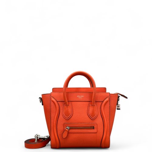 Celine Nano Luggage Grained Calfskin Red Orange