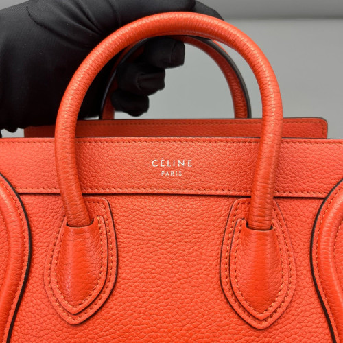 Celine Nano Luggage Grained Calfskin Red Orange