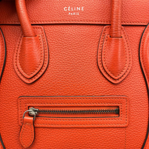Celine Nano Luggage Grained Calfskin Red Orange
