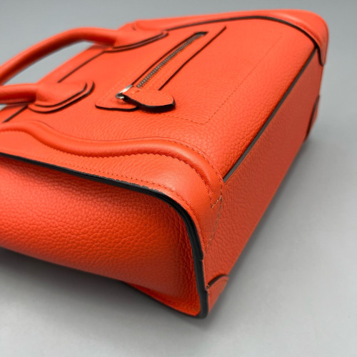 Celine Nano Luggage Grained Calfskin Red Orange