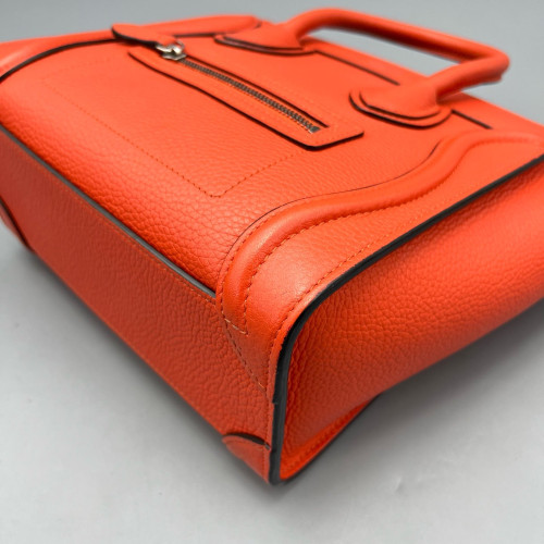 Celine Nano Luggage Grained Calfskin Red Orange