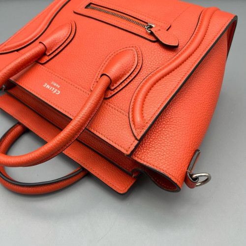 Celine Nano Luggage Grained Calfskin Red Orange