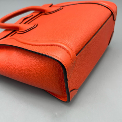 Celine Nano Luggage Grained Calfskin Red Orange