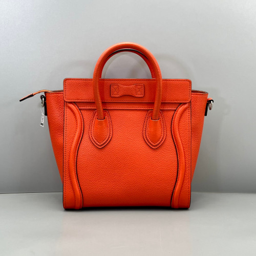 Celine Nano Luggage Grained Calfskin Red Orange