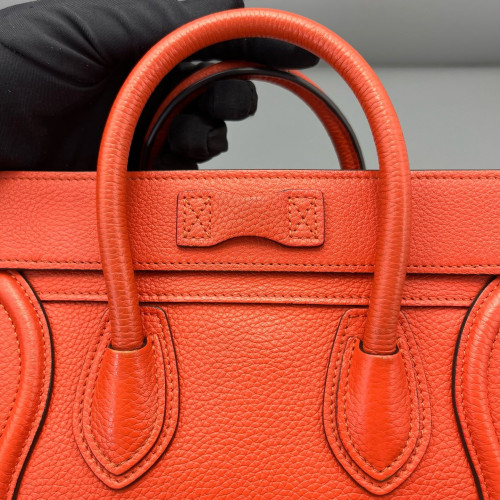 Celine Nano Luggage Grained Calfskin Red Orange