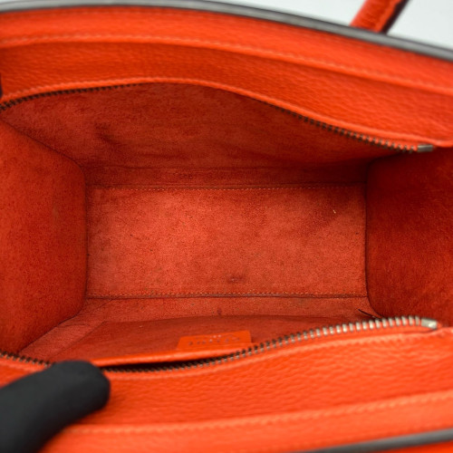 Celine Nano Luggage Grained Calfskin Red Orange