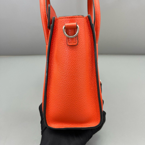 Celine Nano Luggage Grained Calfskin Red Orange