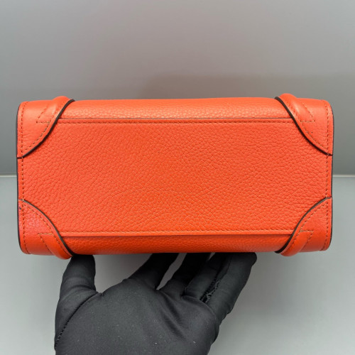 Celine Nano Luggage Grained Calfskin Red Orange