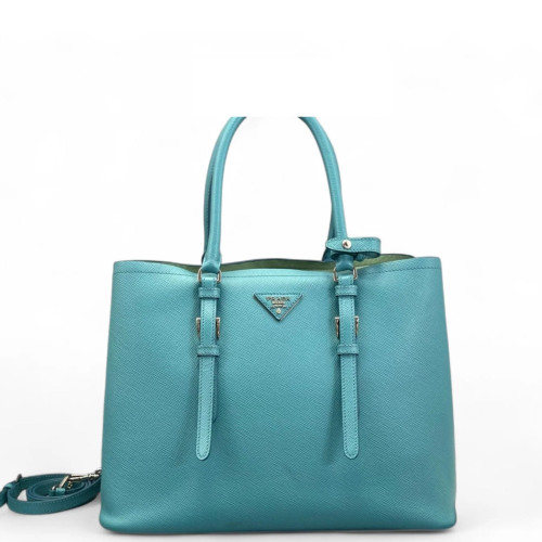 Prada Large Double Bag Saffiano Calfskin Blue