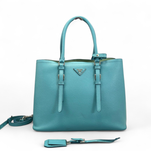 Prada Large Double Bag Saffiano Calfskin Blue