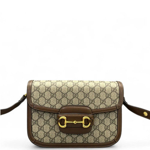 Gucci Medium Horsebit 1955 GG Supreme Monogram Tan Brown Beige