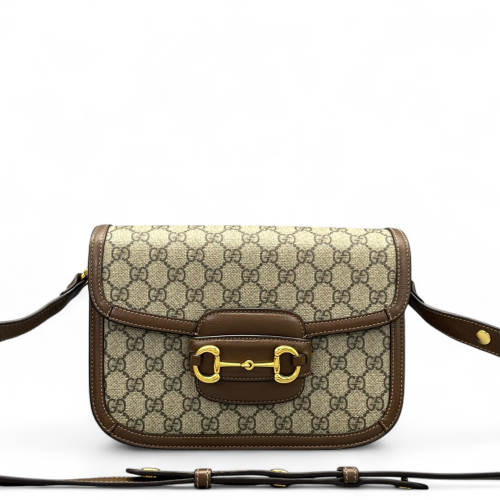 Gucci Medium Horsebit 1955 GG Supreme Monogram Tan Brown Beige