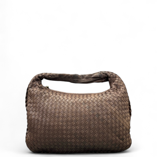 Bottega Veneta Medium Veneta Hobo Lambskin Intrecciato Nappa Brown