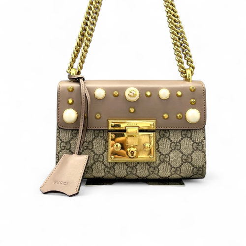 Gucci Small Padlock Shoulder Bag GG Monogram Pink Brown