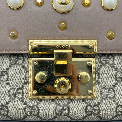 Gucci Small Padlock Shoulder Bag GG Monogram Pink Brown