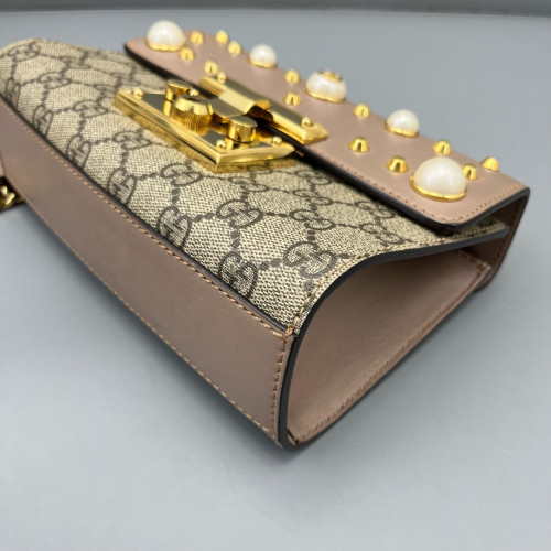 Gucci Small Padlock Shoulder Bag GG Monogram Pink Brown