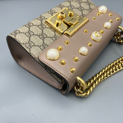 Gucci Small Padlock Shoulder Bag GG Monogram Pink Brown