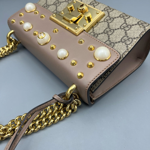 Gucci Small Padlock Shoulder Bag GG Monogram Pink Brown